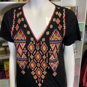 Savanna Jane Short Sleeve Aztec Embroidered Tee